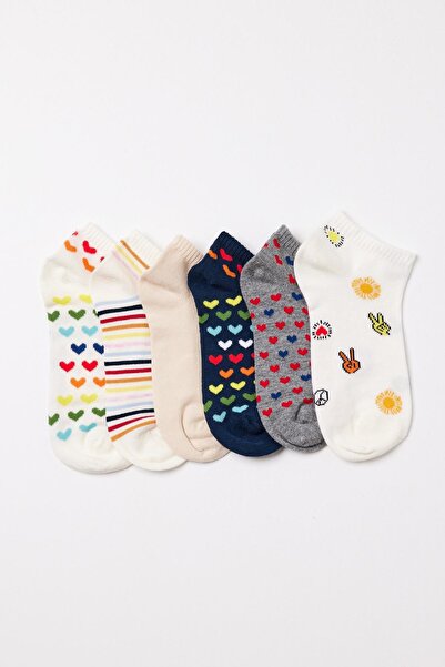 Katia&Bony Γυναικείες κάλτσες μποτάκια 6 τεμαχίων με σχέδιο καρδιάς