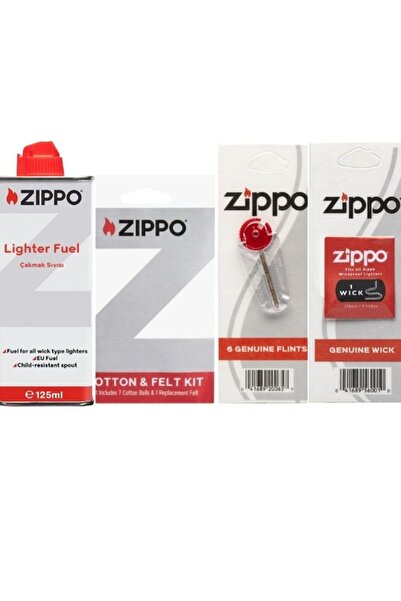 Zippo Çakmak Benzin Taş Fitil Pamuk Keçe Seti 3141-4