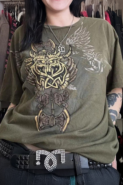 Köstebek Haki Antique Viking Ax Brad Butter Cyber Grunge Unisex T-shirt