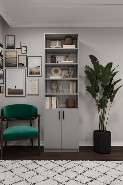 asratrend Asra Trend MDF Kül Gri Kapaklı Kitaplık – Ayarlanabilir Raf, Ev&Ofi...