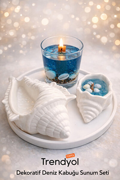Home Deniz Esintisi El Yapımı Jel Mum & Dekoratif Taş Tepsi Seti – Yazlık Ev ...