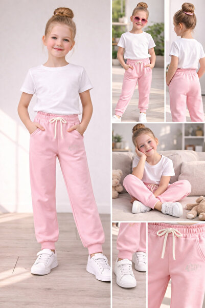 RAPAPA Pantaloni de sport pentru fete cu talie elastică și jambă dublă 4494P