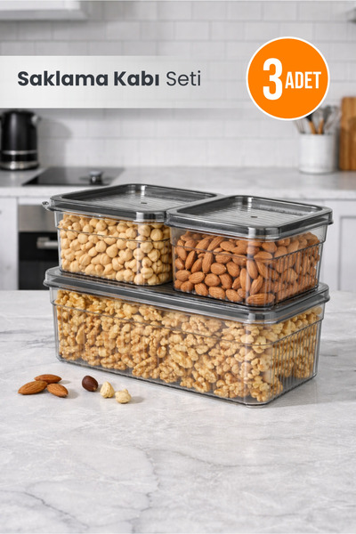 Orvila 3-Piece Storage Container Set - Refrigerator Organizer & Picnic Carryi...