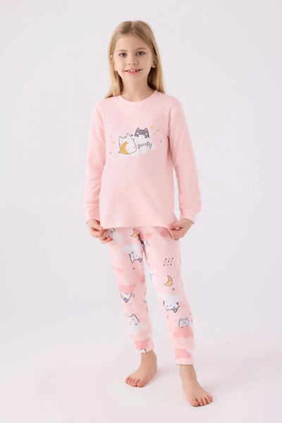 Rolypoly Κοριτσίστικο ροζ μακρυμάνικο σετ πιτζάμες