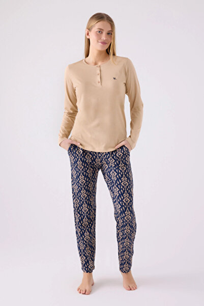 Arnetta Kadın Krem Uzun Kol Pijama Takım