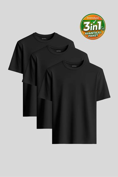 Berka Pachet economic de 3 tricouri de bază din bumbac Premium Fit, 100% esen...