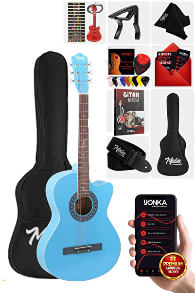 Midex XC-120LTB Kaliteli Akustik Gitar Gül Klavye Sap Ayarlı 4/4 Full Set