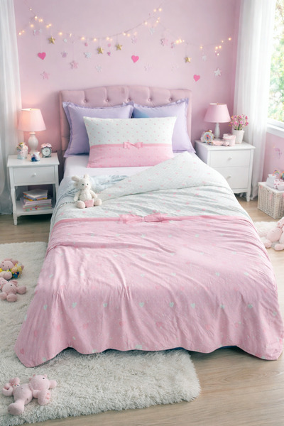 Bebişim Halı Kalp Kurdale Desenli Tek Kişilik Pike ( Yastık Kılıflı )