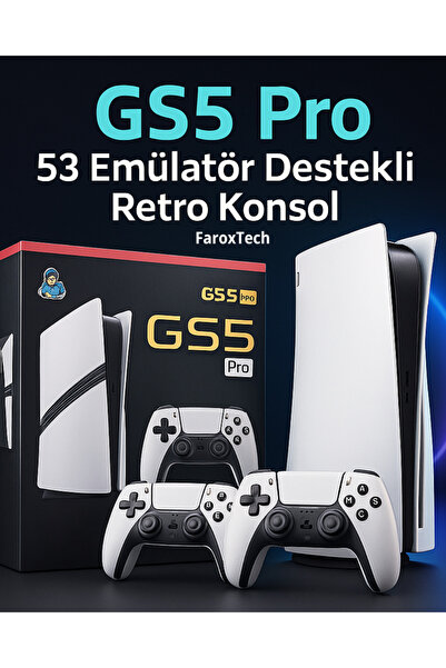 FaroxTech GS5 Pro Oyun Konsolu | 53 Emülatör | PS5 Görünümlü | Çift Kol | Tak...