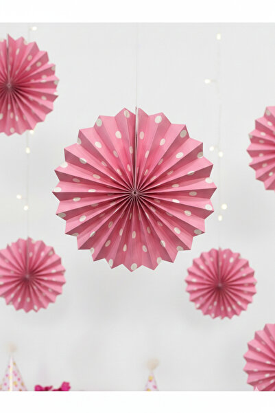 Deniz Party Store Pembe Puanlı Karton Yelpaze Süs Dekor Süsü 30 cm 1 Adet