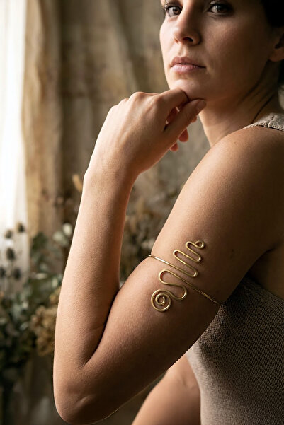 Hedef Bijuteri Spiral Kıvrım Model Gold Renk Ayarlanabilir Kol Pazu Bilekliği...