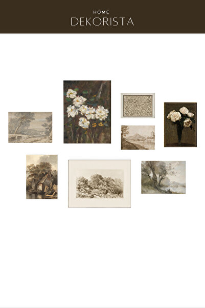 HOME DEKORİSTA ÇERÇEVESİZ 8'li Poster Seti, Vintage Resim, Çiçek Tablo, Manza...