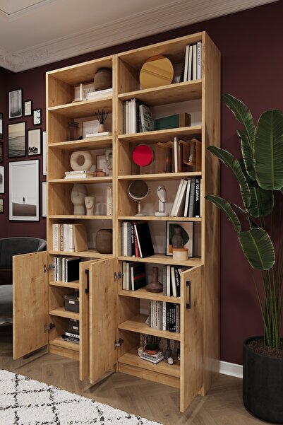 asratrend Modern Meşe Kapaklı Ayarlanabilir Raf Ev Ofis Kitaplık %100 MDF Dekoratif Kütüphane K40