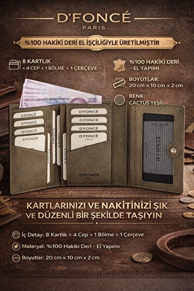 Dfonce Troiswall Hakiki Deri Kadın Cüzdanı Cactus Yeşil Floter