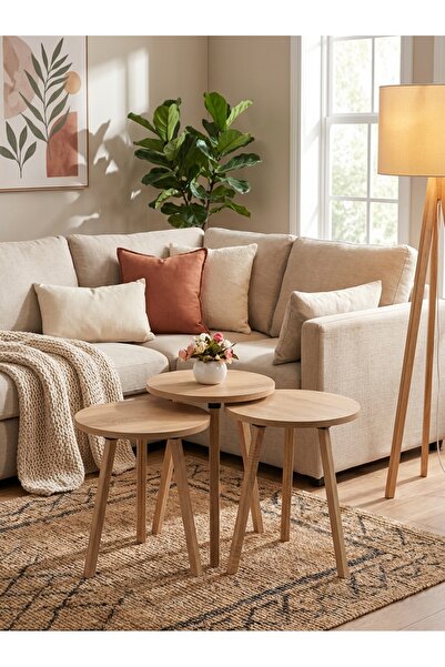 Living مجموعة من 3 طاولات خشبية مستديرة متداخلة حديثة