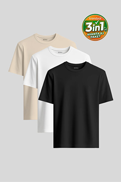 Berka Πακέτο 3 τεμαχίων Οικονομικό Πακέτο Premium Fit Βαμβακερό Μπλουζάκι Bas...
