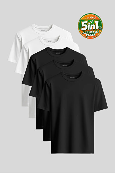 Berka Super Economical Pack of 5 Premium Fit Cotton Basic T-Shirts 100% Wardr...