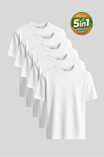 Berka Pachet de 5 tricouri de bază din bumbac premium, super economice, 100% ...