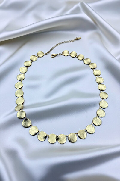 Hedef Bijuteri Gold Renk Yuvarlak Pullu Ezme Dokulu Kolye