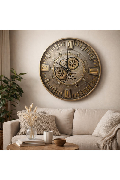 MARS CONCEPT 60 cm Çarklı Büyük Duvar Saati – Hareketli Mekanizma Metal Gövde