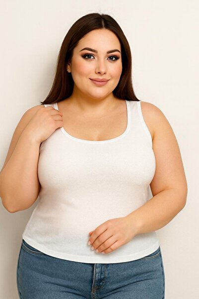 MİSSEMMA Women's Plus Size White Tank Top