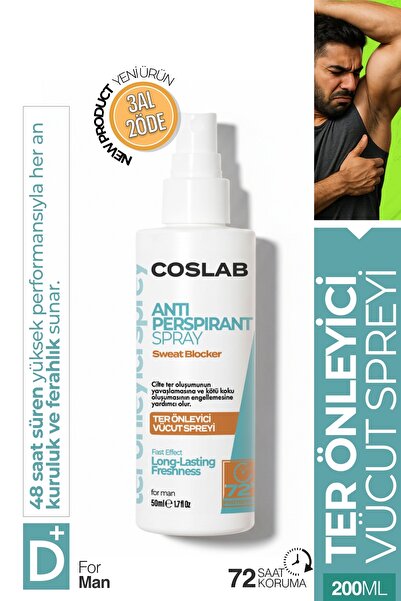 COSLAB Antiperspirant Ter Önleyici Sprey 50ml - El Ayak ve Koltuk Altı İçin U...