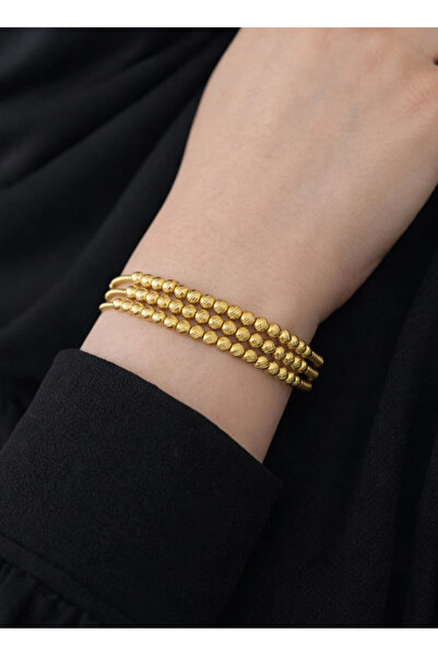 REDMOON GOLD 14 Ayar Altın 3 Sıralı Dorikalı Kelepçe Bileklik 9.06 GR