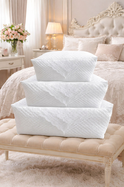 DİLEX غطاء لحاف أبيض من الساتان اللؤلؤي مع وسادة، غطاء سرير مبطن، حقيبة هدايا...