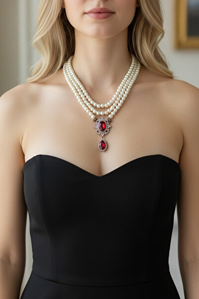 FUYA JEWELLERY Kristal Damla Sallantılı İnci Kolye