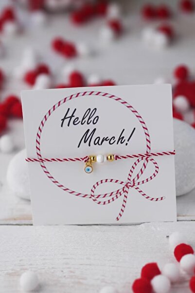 New Obsessions Baba Marta Marteniçka Kırmızı Beyaz İp İncili Şans Bileklik Ka...