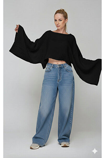 estewoman بلوزة موسلين بأكمام خفاشية من القطن بنسبة 100%