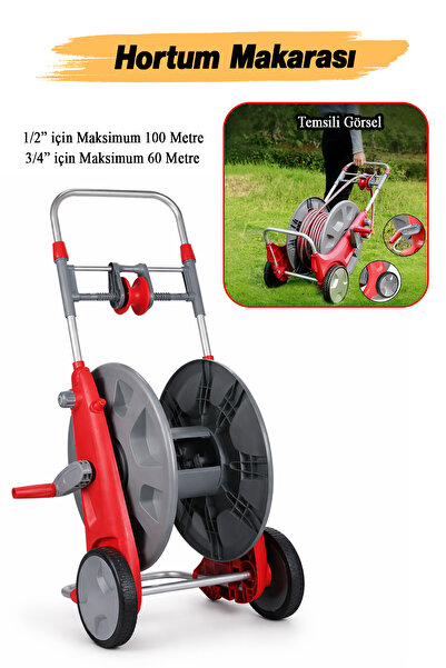 Badem10 Taşınabilir Tekerlekli Hortum Sarma Arabası Toplama Makarası 1/2" ve ...