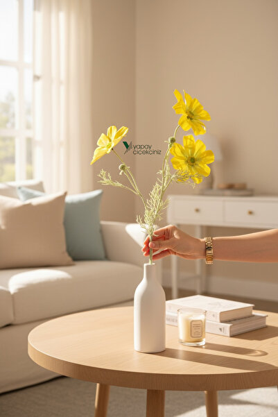 YAPAY ÇİÇEKÇİNİZ Islak Dokulu 60 cm Yapay Dağ Papatya Çiçeği – Gerçekçi Görün...