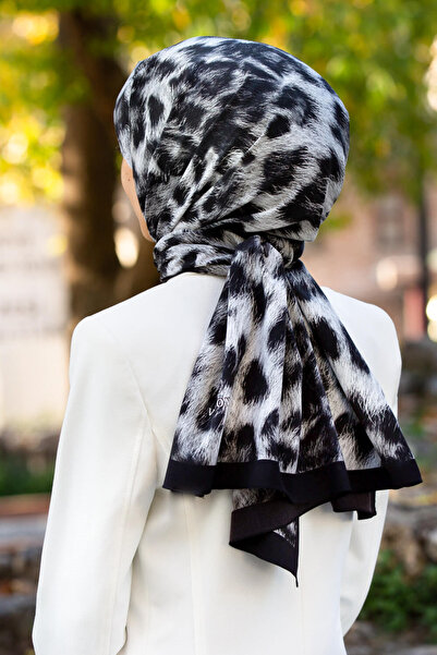 Vissona LÜKS MEDİNE İPEĞİ LEOPAR DESENLİ SİYAH - KREM RENKLİ 75X195 KIRIŞMAZ ...