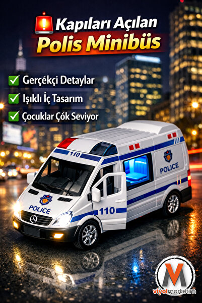 viyolmarketim Işıklı Sesli Oyuncak Polis Ambulans Minibüs – Açılır Kapılar, S...