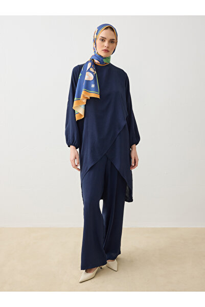 Refka Asymmetrical Cut Balloon Sleeve Basic Set - Navy Blue -