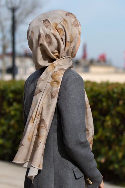 Vissona LÜKS MEDİNE İPEĞİ SONBAHAR DESENLİ GOLD RENKLİ 75X195 KIRIŞMAZ ŞAL MO...