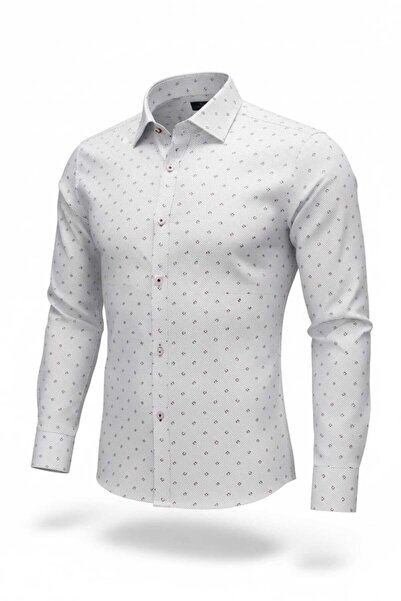 Louis Fabel قميص رجالي بأكمام طويلة وتفاصيل دقيقة باللون الأحمر من مينيمال