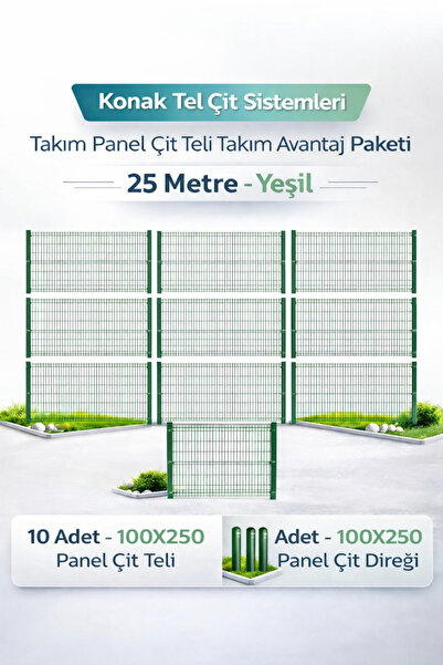 Konak Tel Çit Aksaray 10 Adet Takım Bahçe Panel Çim Çiti Teli 100x250 cm 55X1...