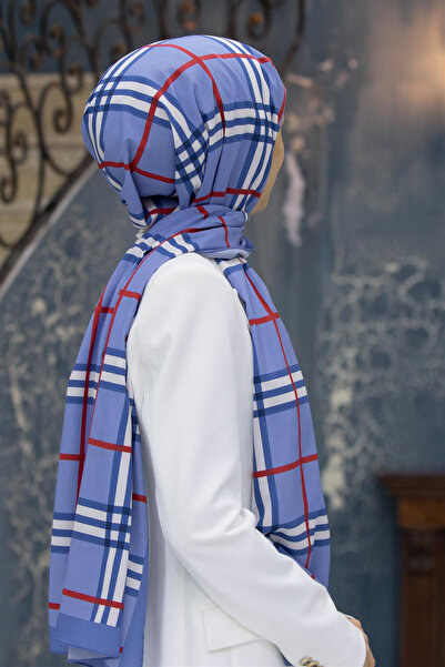 Vissona LÜKS MEDİNE İPEĞİ EKOSE DESENLİ BEBE MAVİSİ RENKLİ 75X195 KIRIŞMAZ ŞA...