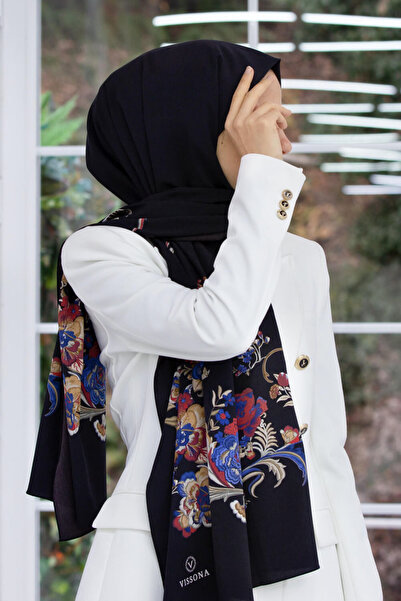 Vissona Kadın Lüks Medine Ipeği Şal Siyah