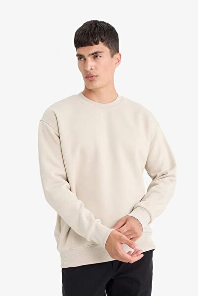 DeFacto Oversize Geniş Kalıp Bisiklet Yaka Kalın Basic Düz Sweatshirt T5139AZ24AU