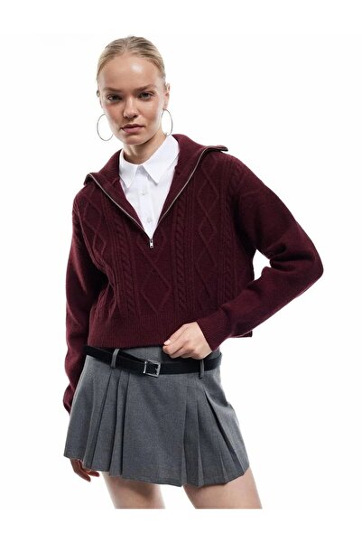 Koton Half Zipper Collar Long Sleeve Hair Knit Textured Knitwear Sweater