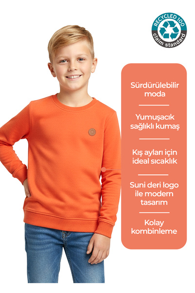 Ozmoz By Mukadder Özden سويت شيرت للأولاد من القطن باللون البرتقالي