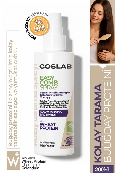 COSLAB Kolay Tarama Saç Spreyi 200ml - Buğday Proteini & Papatya Özlü Elektri...