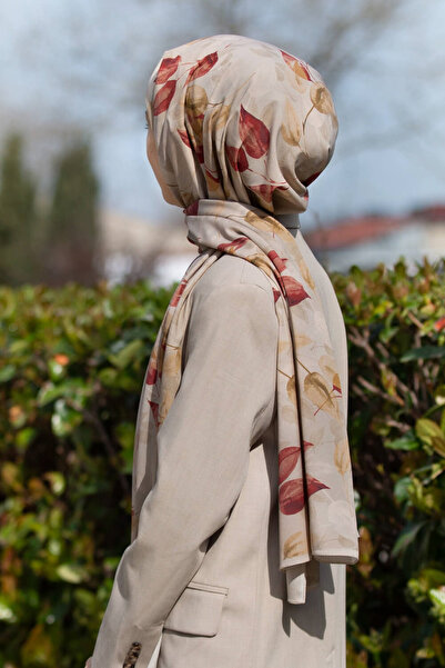 Vissona LÜKS MEDİNE İPEĞİ SONBAHAR DESENLİ BORDO RENKLİ 75X195 KIRIŞMAZ ŞAL M...