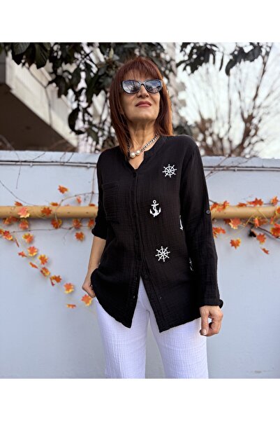 DenizEge Πουκάμισο Çapalı Muslin Μαύρο