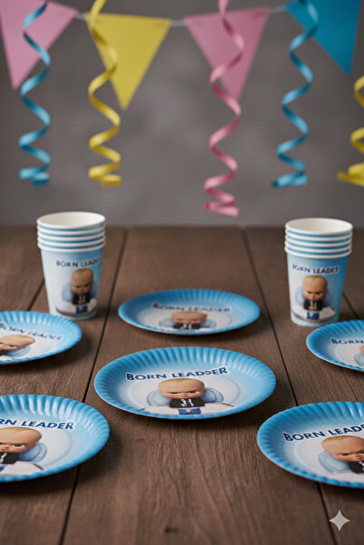 Deniz Party Store Patron Bebek Baby Boss Karton Tabak Bardak 8 Kişilik