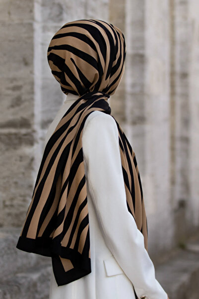 Vissona LÜKS MEDİNE İPEĞİ ZEBRA DESENLİ SİYAH - VİZON RENKLİ 75X195 KIRIŞMAZ ...