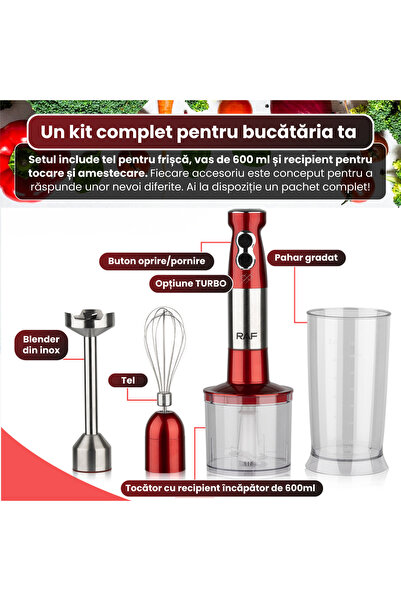 RAPAZ TREND RPZ Blender portabil 4-în-1 RAF R.296, 600W, 600ml, Roșu-Argintiu